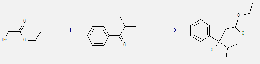 1-Propanone,2-methyl-1-phenyl- can react with bromoacetic acid ethyl ester to get 3-hydroxy-4-methyl-3-phenyl-valeric acid ethyl ester